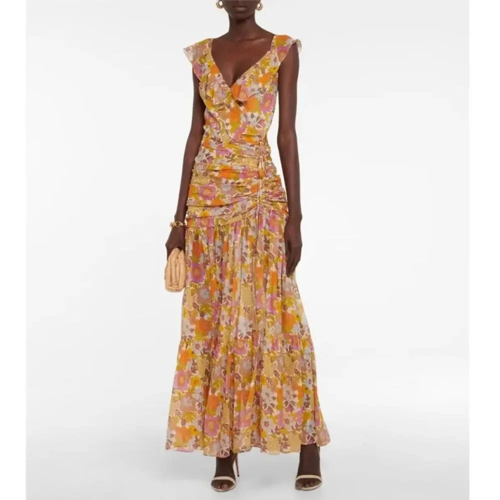 NWT Veronica Beard Silk Chiffon Alannah Dress in Orange Self Size XS - Picture 2 of 15